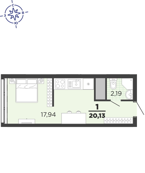 20,1 м², квартира-студия 3 035 500 ₽ - изображение 1