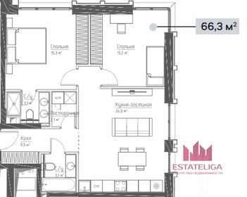 Квартира 66,4 м², 2-комнатная - изображение 1