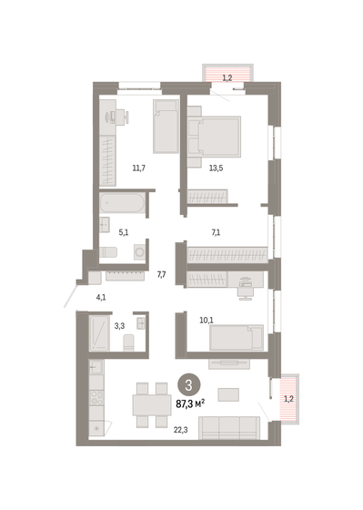 87,3 м², 3-комнатная квартира 25 110 000 ₽ - изображение 19
