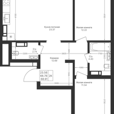 Квартира 68,9 м², 2-комнатная - изображение 2