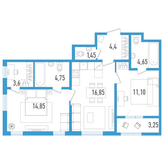 63,3 м², 2-комнатная квартира 10 757 600 ₽ - изображение 1