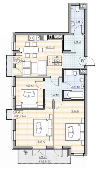 80,3 м², 3-комнатная квартира 25 500 000 ₽ - изображение 64