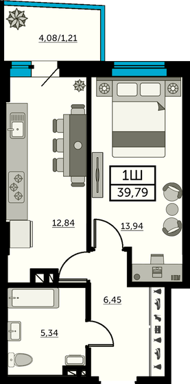 39,3 м², 1-комнатная квартира 5 541 300 ₽ - изображение 1