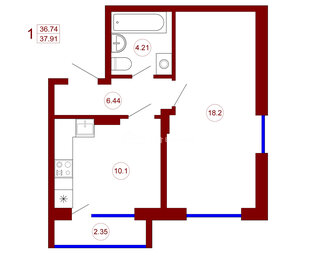 36,6 м², 1-комнатная квартира 3 987 220 ₽ - изображение 12