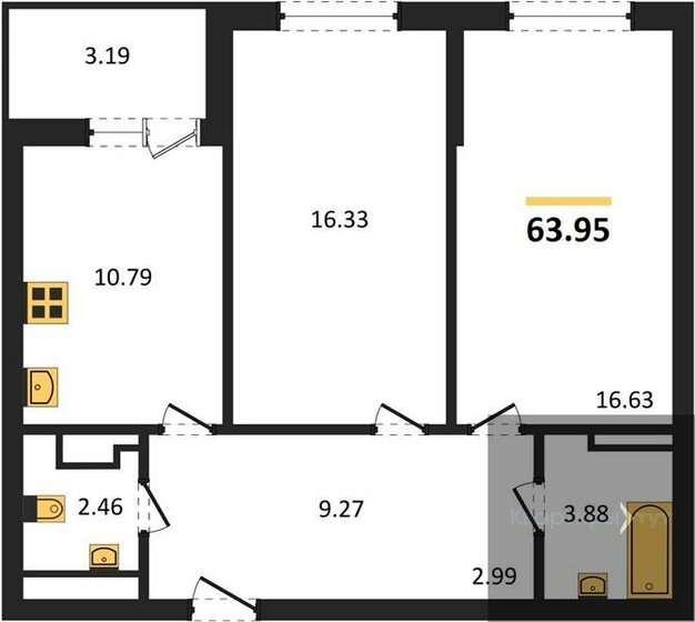 64 м², 2-комнатная квартира 9 164 035 ₽ - изображение 1