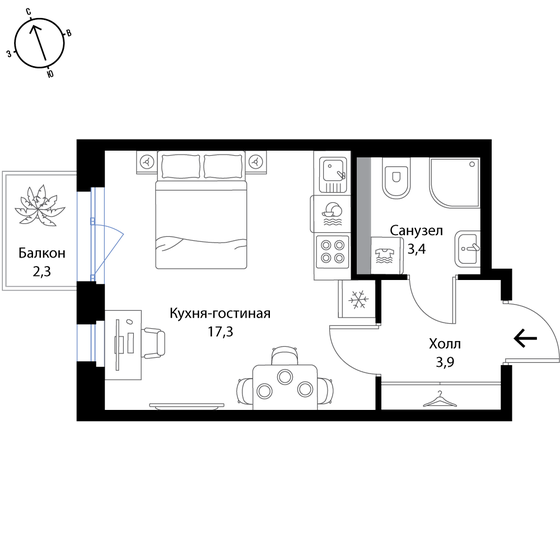 25,3 м², квартира-студия 4 731 100 ₽ - изображение 1