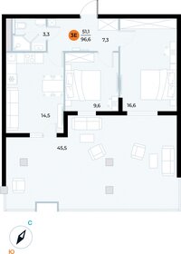Квартира 96,6 м², 2-комнатные - изображение 1