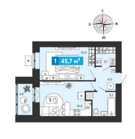 Квартира 45,7 м², 1-комнатная - изображение 1