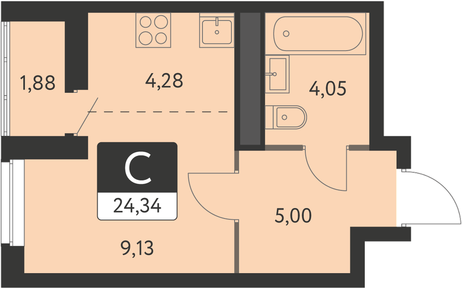 23,4 м², квартира-студия 3 468 000 ₽ - изображение 1