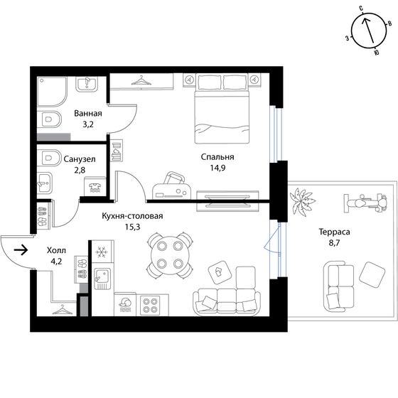 43 м², 2-комнатная квартира 7 310 000 ₽ - изображение 1