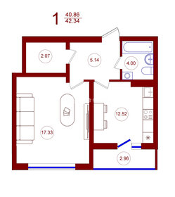 40 м², 1-комнатная квартира 4 396 700 ₽ - изображение 62