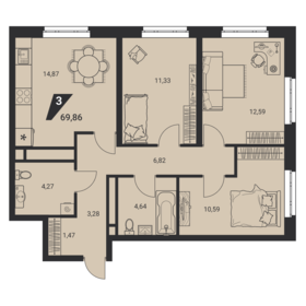 62,9 м², 3-комнатная квартира 7 600 000 ₽ - изображение 48