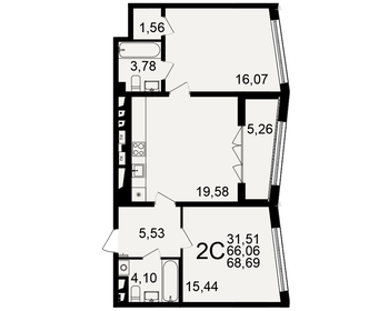 Квартира 68,7 м², 2-комнатная - изображение 1