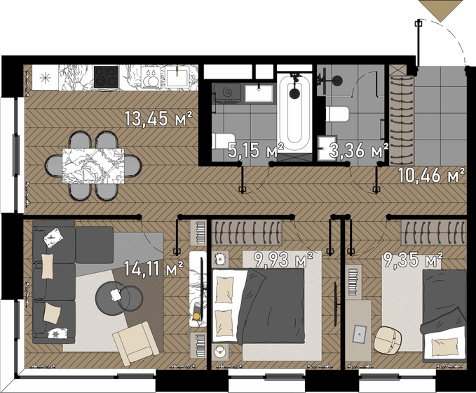 65,8 м², 3-комнатные апартаменты 55 801 200 ₽ - изображение 1