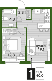 Квартира 40 м², 1-комнатная - изображение 2