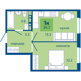 Квартира 34,7 м², 1-комнатная - изображение 1