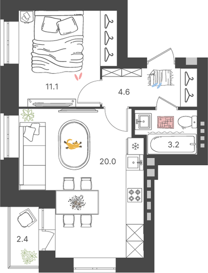 40,1 м², 1-комнатная квартира 5 515 755 ₽ - изображение 1