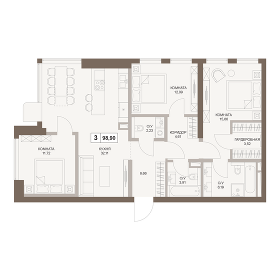 98,9 м², 3-комнатная квартира 56 326 320 ₽ - изображение 50