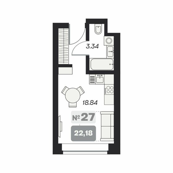 22,2 м², апартаменты-студия 4 540 000 ₽ - изображение 1