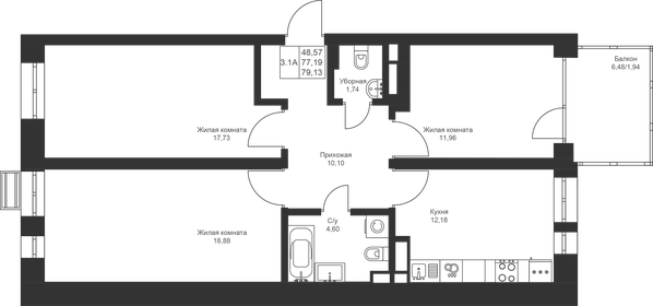 74,2 м², 3-комнатная квартира 13 200 000 ₽ - изображение 84