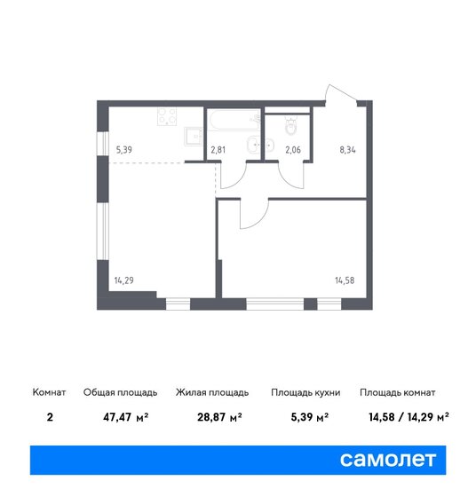 47,5 м², 1-комнатная квартира 9 867 771 ₽ - изображение 1