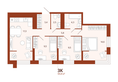 66,5 м², 3-комнатная квартира 9 125 000 ₽ - изображение 22