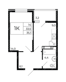 Квартира 35,1 м², 1-комнатная - изображение 1