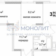 Квартира 66,8 м², 3-комнатная - изображение 2