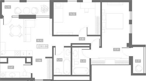 Квартира 80,9 м², 2-комнатная - изображение 1