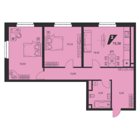 Квартира 75,4 м², 2-комнатная - изображение 1