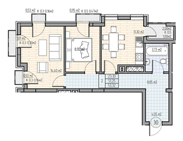 Квартира 53,2 м², 2-комнатная - изображение 1