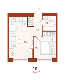 32,9 м², 1-комнатная квартира 4 955 000 ₽ - изображение 37