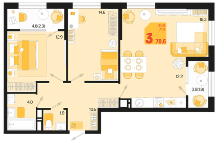 76,8 м², 3-комнатная квартира 9 139 200 ₽ - изображение 10