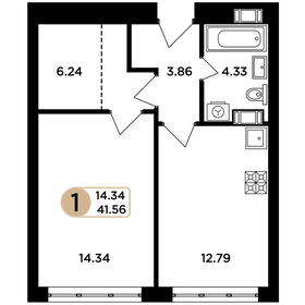 Квартира 41,6 м², 1-комнатная - изображение 1