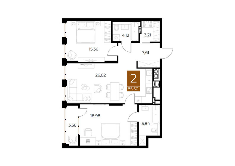 85,5 м², 2-комнатная квартира 15 817 500 ₽ - изображение 1