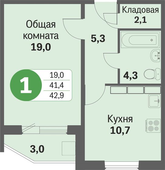 43 м², 1-комнатная квартира 4 080 700 ₽ - изображение 1