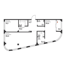 Квартира 96,8 м², 2-комнатная - изображение 2