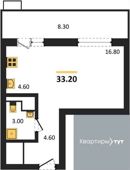 33,2 м², квартира-студия 4 122 976 ₽ - изображение 1