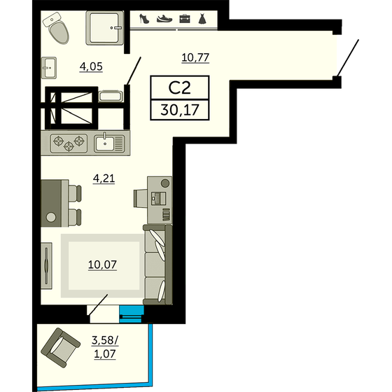 30,2 м², квартира-студия 4 374 650 ₽ - изображение 1