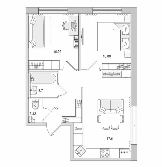 49,4 м², 2-комнатная квартира 7 780 000 ₽ - изображение 1