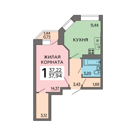 37,9 м², 1-комнатная квартира 4 021 640 ₽ - изображение 42