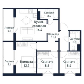 59,4 м², 3-комнатные апартаменты 9 999 000 ₽ - изображение 26