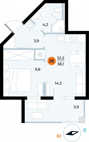 38,1 м², 1-комнатные апартаменты 11 905 186 ₽ - изображение 18