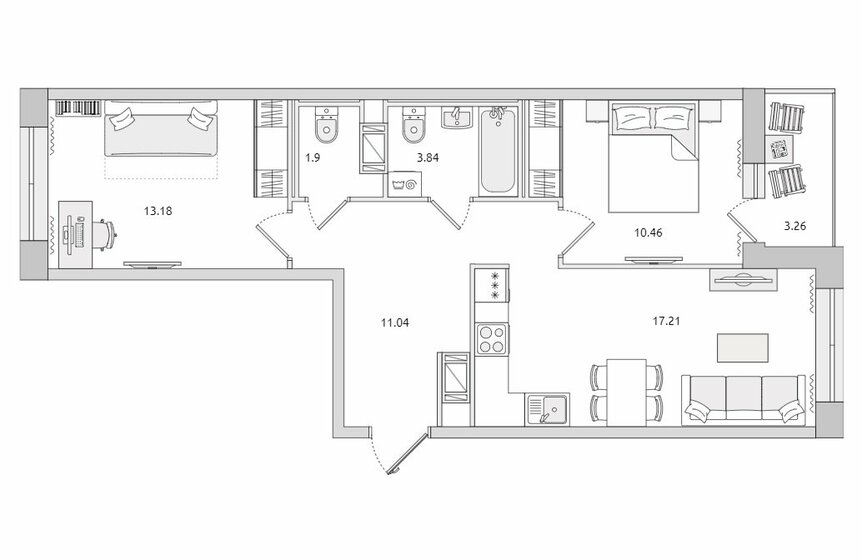 60,9 м², 2-комнатная квартира 9 600 000 ₽ - изображение 1