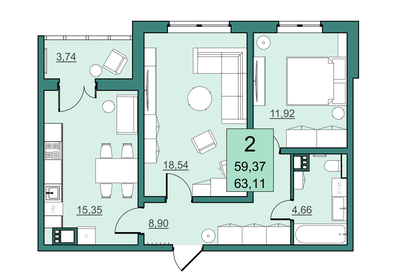 59,3 м², 2-комнатная квартира 5 150 000 ₽ - изображение 44