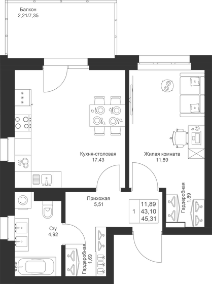 54,7 м², 1-комнатная квартира 9 860 000 ₽ - изображение 72