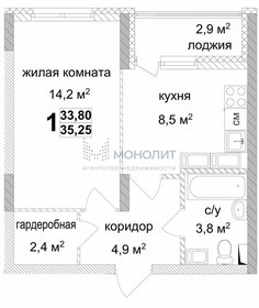 Квартира 35,3 м², 1-комнатная - изображение 1