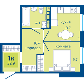 Квартира 32,9 м², 1-комнатная - изображение 1