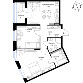 Квартира 57,8 м², 3-комнатная - изображение 1