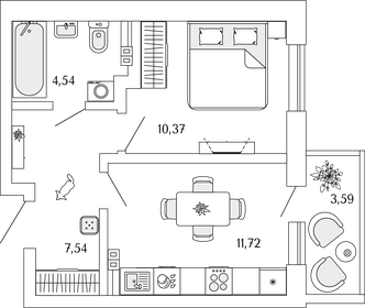 Квартира 36 м², 1-комнатная - изображение 1